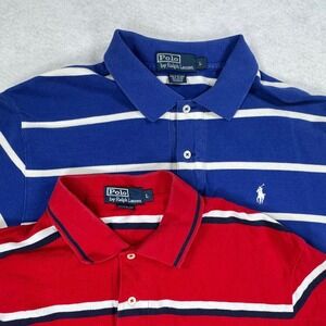Lot of 2Polo Ralph Lauren Mens Polo Shirts Large Blue Red Striped Short Sleeve